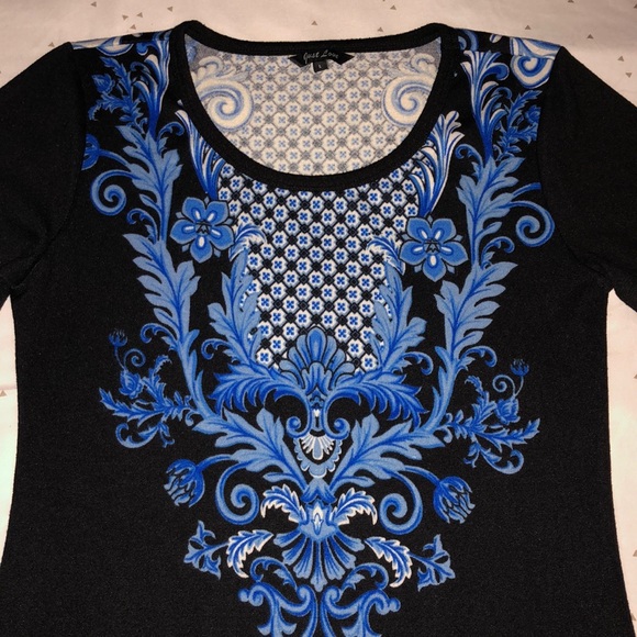 JUST LOVE BLACK AND BLUE FLORAL COTTON DRESS - Picture 3 of 6